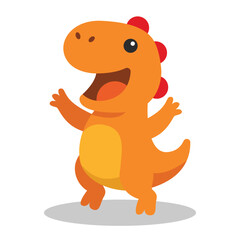 Cute Orange Dinosaur Jumping Cartoon Vector Illustration