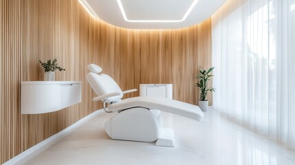A contemporary dental office that showcases a sleek and modern design, featuring natural wood accents and abundant natural light for a relaxing patient experience.