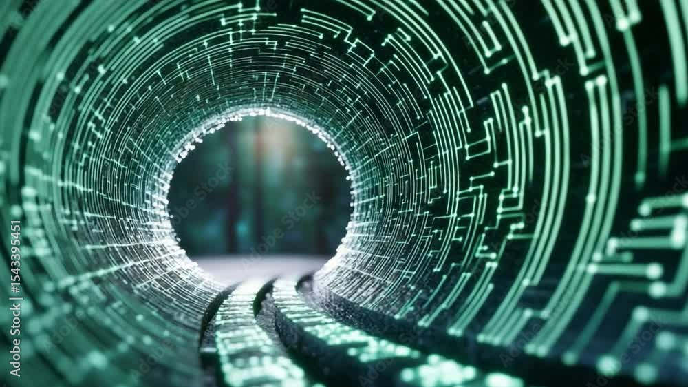 Poster digital highway: a mesmerizing tunnel of circuits, aglow with futuristic energy, symbolizes the digi