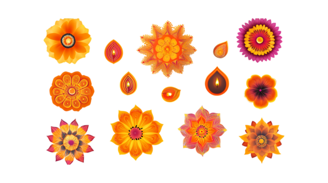 Pack Collection Vibrant Floral Mandala Designs Perfect for Textiles Prints  More set against transparent background - Powered by Adobe