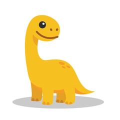 Cute yellow long neck dinosaur walking cartoon vector illustration
