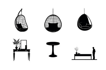 Modern home decor silhouettes hanging chairs and tables