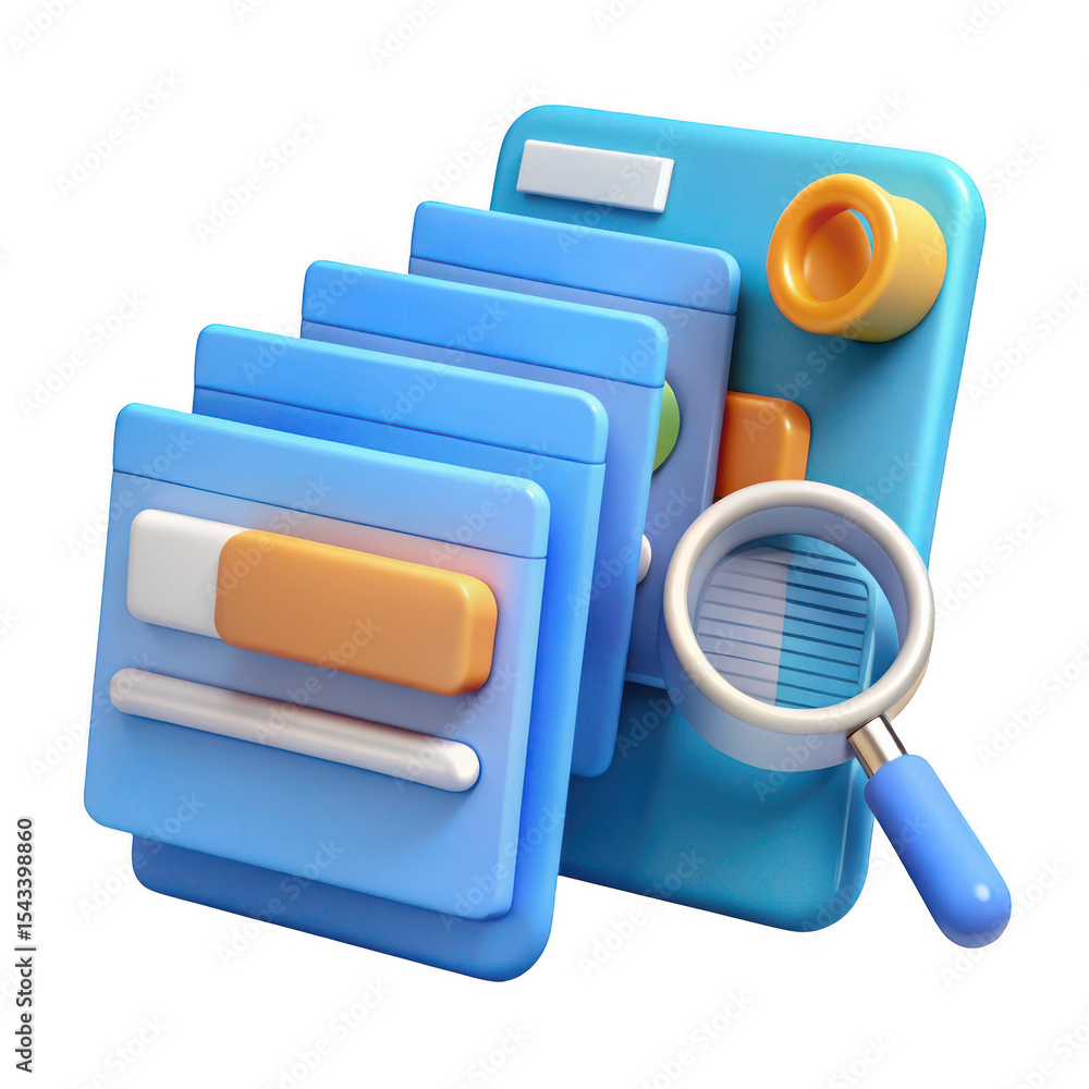 Poster 3d file search interface isolated on transparent background