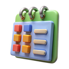 3d render colorful calendar icon isolated on transparent background
