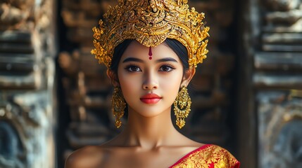 A stunning portrait of a Balinese girl wearing a traditional
