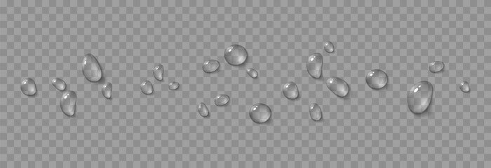 Vector water drops. Drops png, condensation on the window, on the surface. Realistic drops on an isolated transparent background.