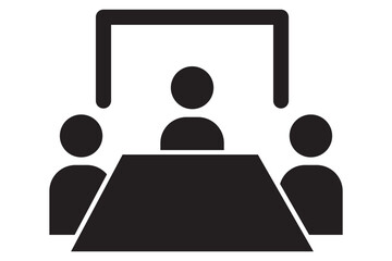 Group of people sitting in front of board in meeting room icon vector. Icon of a person Training seminar Illustration. Vector black icon for Conference room. 