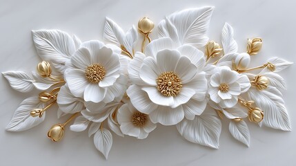 Elegant White and Gold Floral Arrangement Decorative Art