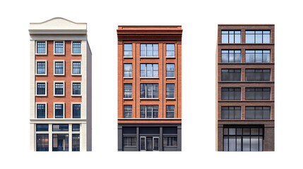 Pack Collection Three Classic NYC Building Facades Architectural Styles  Designs set against transparent background