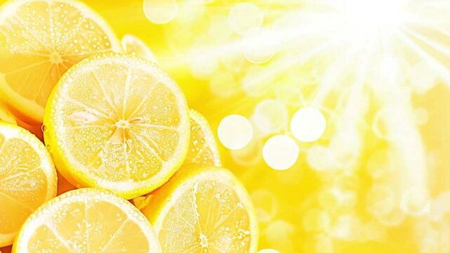 Bright Citrus Burst: Lemon Slices on Yellow Bokeh Background