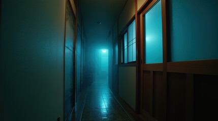 Moody hallway illumination with evocative atmospheric lighting