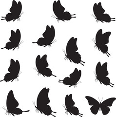 Set of various black butterfly silhouettes on a white background