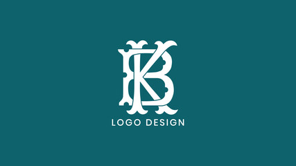 Elegant BK and KB monogram logo design in white with vintage serif typography on teal background, ideal for luxury branding, personal identity, or classic business use