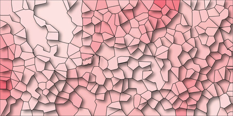 Abstract cell like pattern in shades of pink with black outlines and subtle shadows