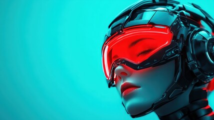 A close-up of a futuristic robot's face features vibrant colors and sleek design. The image captures the essence of advanced technology blended with artistic expression.
