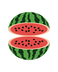 A sliced vector illustration of a watermelon. This fresh fruit design is a graphic icon for healthy food, sweet dessert, and summer deliciousness.
