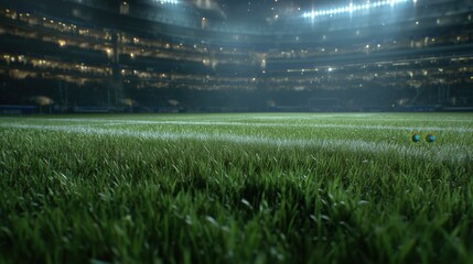 Lush green grass illuminated in a brightly lit sports stadium environment