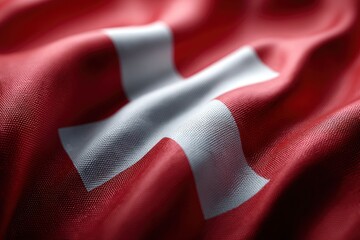 Waving fabric forming the Swiss flag detailed texture
