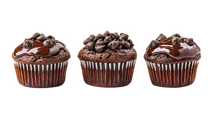 Pack Collection Triple Chocolate Cupcakes Delicious Dessert Photography set against transparent background