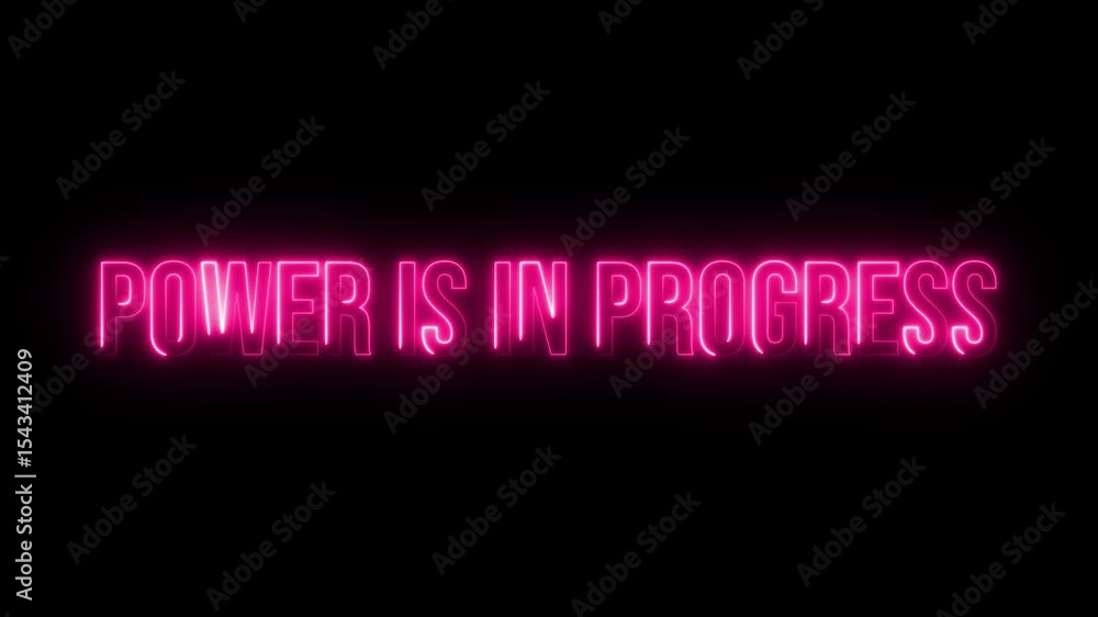 Poster multicolor neon power is in progress text animation
