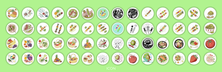 Realistic 3D Icon Cartoon of Flying Fruit Skewers with Pineapple, Grapes, and Kiwi on a Light Pastel Mint Green Background	