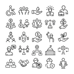 Collection of Business and Social Iconography in Simple Line Art Style