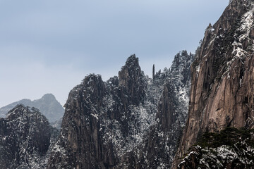 Guanyin Buddha formation at on granite mountain at Huangshan or Yellow Mountain, popular tourism landmark in China with natural landscape