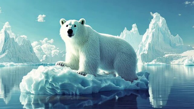 Polar bear on melting ice floe
