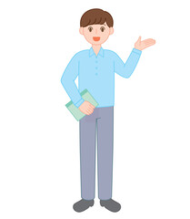 笑顔で説明する若手の男性教師のイラスト/Young Male Teacher Explaining with a Smile