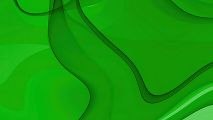 Abstract green background with dark green wavy lines and light green areas creating depth effect