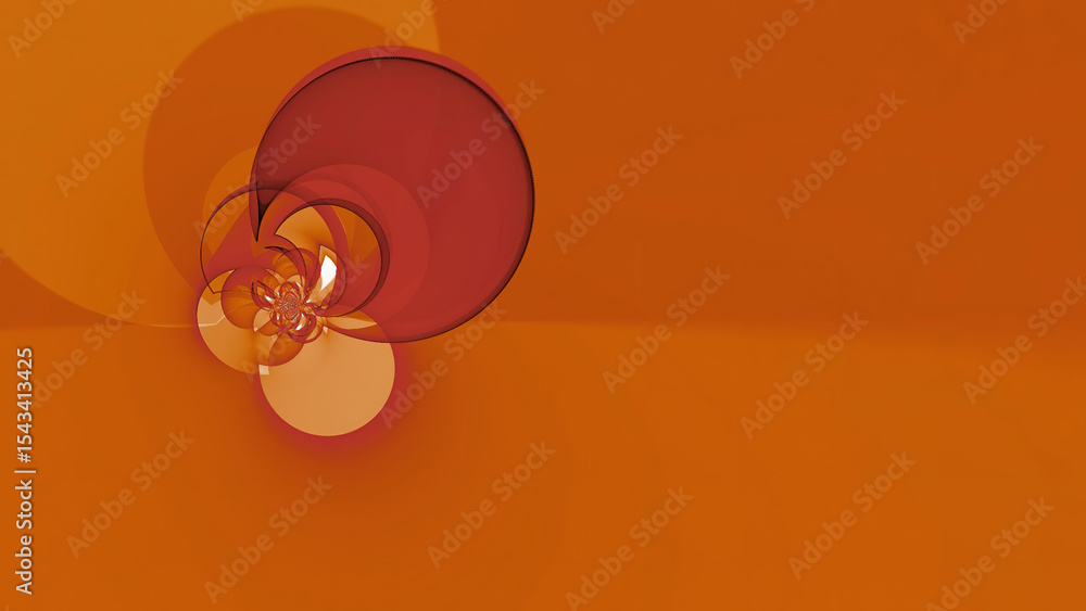Poster abstract design featuring overlapping circles in shades of orange and red on an orange background