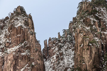 Two Men Playing Chess formation at on granite mountain at Huangshan or Yellow Mountain, popular tourism landmark in China with natural landscape