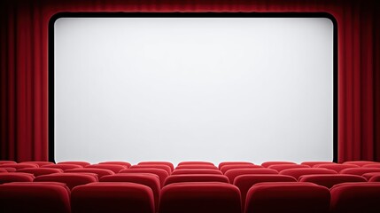 Fototapeta premium Empty cinema hall with red curtains and a large blank screen