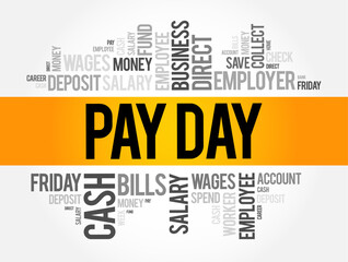 Pay Day is a specified day of the week or month when one is paid, word cloud concept background