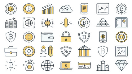 Bitcoin Icon Set – Crypto Currency Symbols, Blockchain, Wallet & Mining Vector Icons