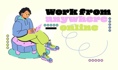 Remote Work Illustration with Person Using Laptop