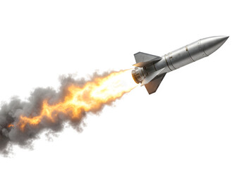 Missile Rocket with Fire Trail – Isolated on Transparent or White Background