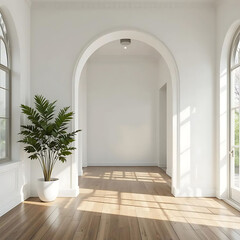 Modern, bright archway opening showcasing a spacious interior