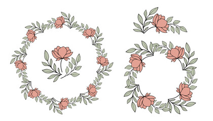 Wreath of flowers, floral ornament. Ornament elements. Vector illustration