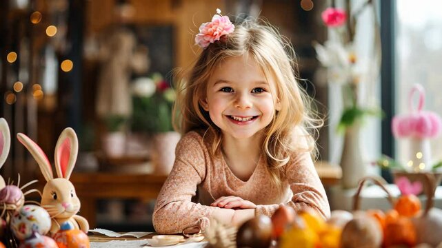 Child at the Easter table. Selective focus. Holiday.