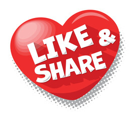 Like and Share icon for web channel or social media. Vector red heart on transparent background