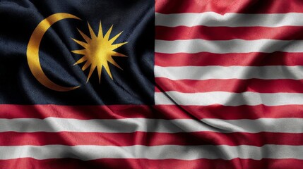 Realistic depiction of Malaysian flag with vibrant colors represents independence on national holiday