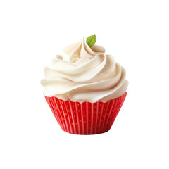 Fresh ripe strawberry topped with whipped cream isolated on white background