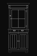 Modern black and white sideboard with two doors and two drawers, featuring a sleek glossy finish. The slightly ajar doors reveal the interior, while recessed drawers enhance the minimalist aesthetic.