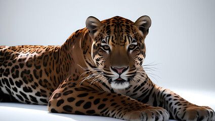 Obraz premium Realistic jaguar (Panthera onca) portrait with intense gaze, isolated on plain background