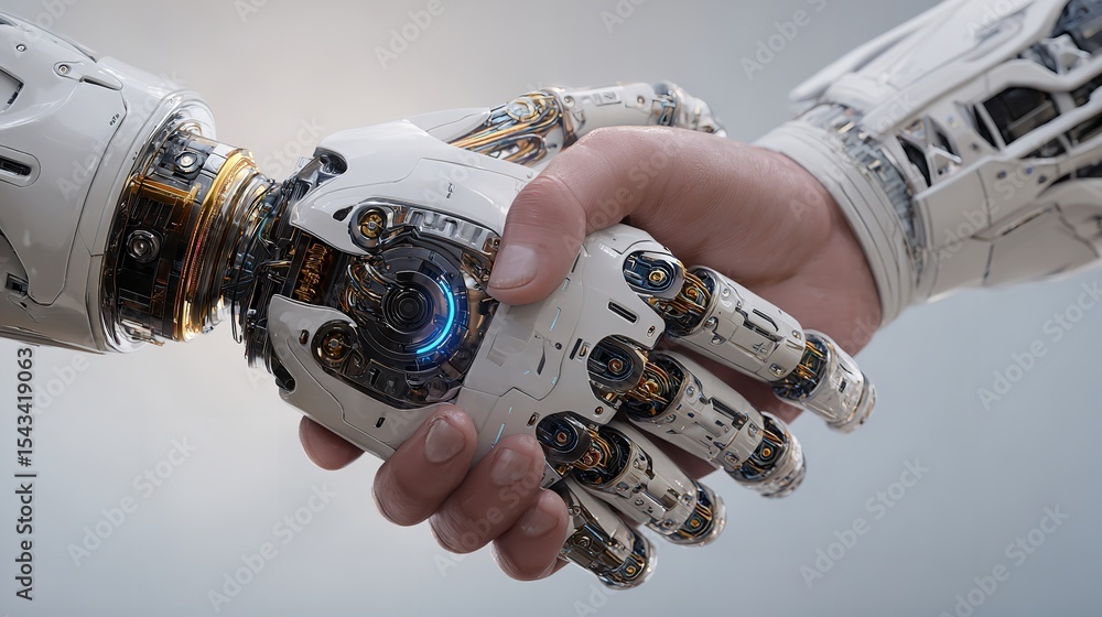 Poster robot handshake ai artificial intelligence future technology collaboration partnership concept desig
