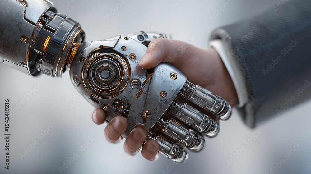 Poster robot handshake collaboration artificial intelligence automation future technology agreement success