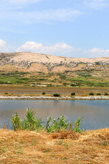 Saltwork and beautiful landscape on island Pag, Croatia.