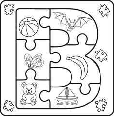 Letter B Puzzle Alphabet  with Objects kids coloring books for kids