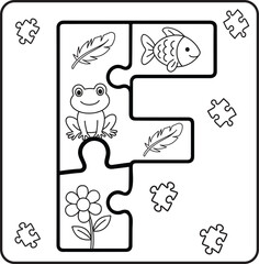 Letter F Puzzle Alphabet  with Objects kids coloring books for kids